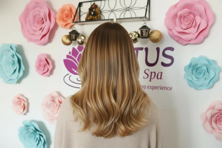 Balayage touch-up showing refreshed color and seamless blend