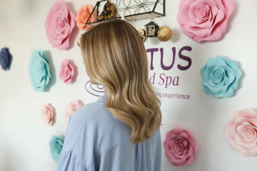 Blonde balayage before and after in Nutley New Jersey