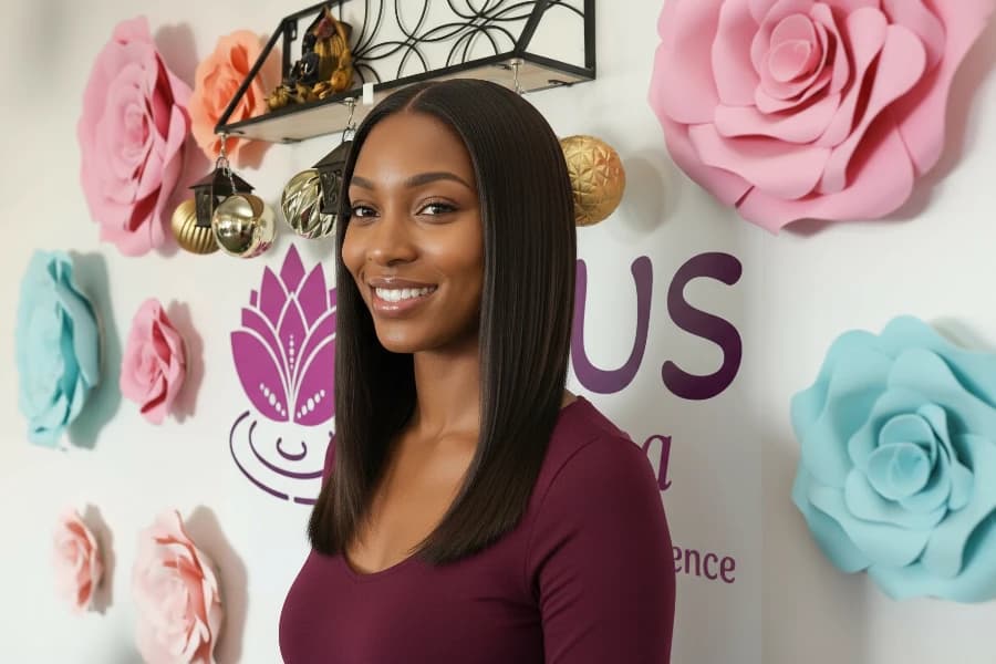 Silk press transformation for natural hair in Nutley New Jersey salon