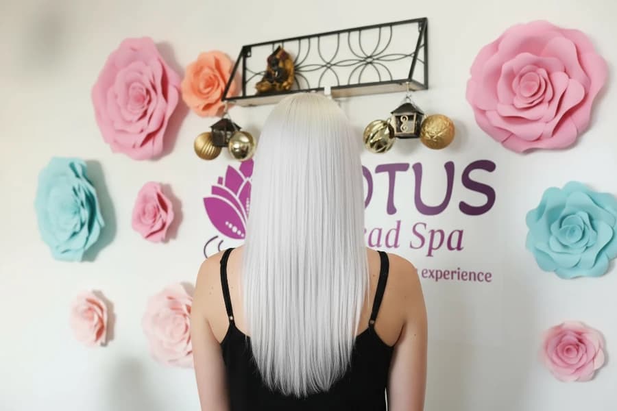 Brunette to blonde hair color transformation in Nutley New Jersey