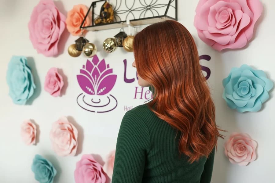 Auburn hair color with highlights at Nutley NJ salon
