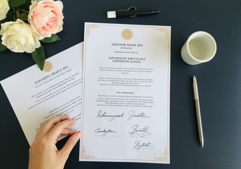 Lotus Head Spa founder training certificates and Japanese head spa credentials